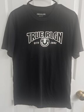 True Religion Black Tee with White Logo Graphic